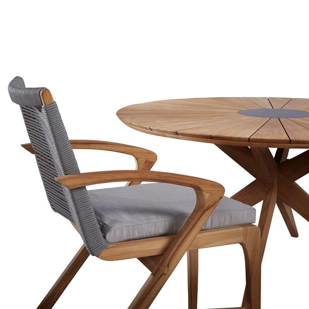 Schner Teakholz-Gartenstuhl mit Geflecht - Stuhl Madora / ohne Kissen