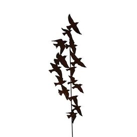 Metall Gartenstecker mit Vogelschwarm - Rost - Ave Ferrum