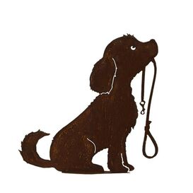 Metall Gartendeko Hund mit Leine - Rost - Momo