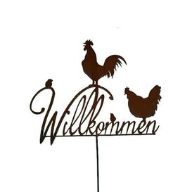 Gartenstecker Willkommen aus Metall mit Hhnern - Gallo...