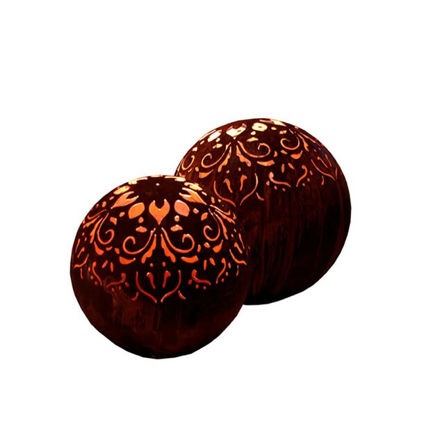 Gartendeko Kugel aus Rost Metall mit Mandala Motiv - Pila Mandala