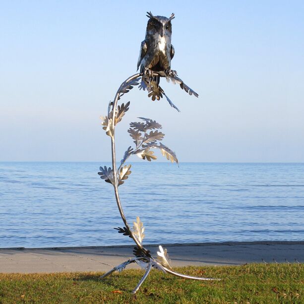 Metall Skulptur Eule auf Ast - Edelstahl oder Rost - Ibis