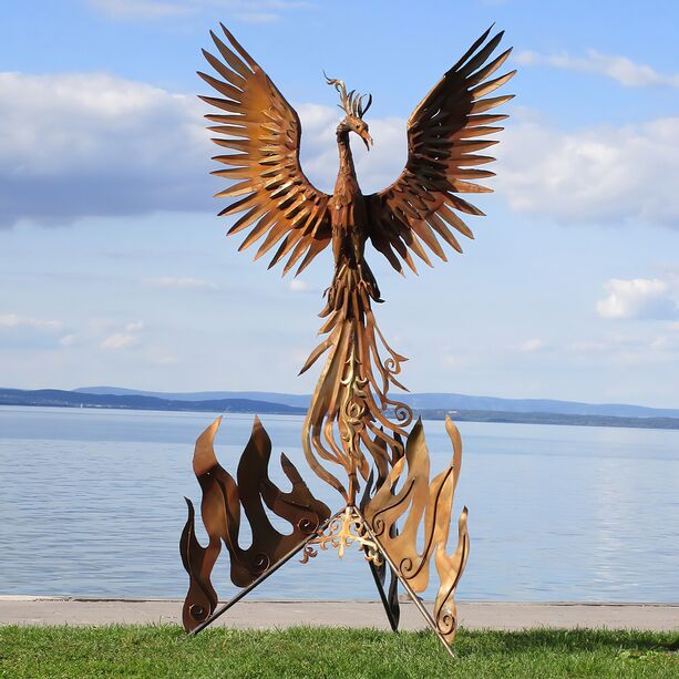 Große Phönix Skulptur aus Metall - Edelstahl / Rost - Phönix