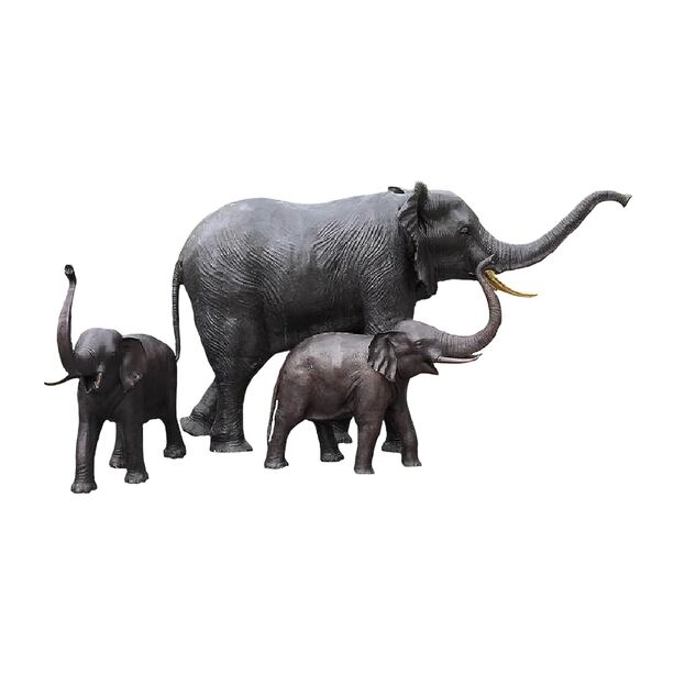 Elefant und 2 Jungtiere als Bronzeskulpturen - Elefanten Samino