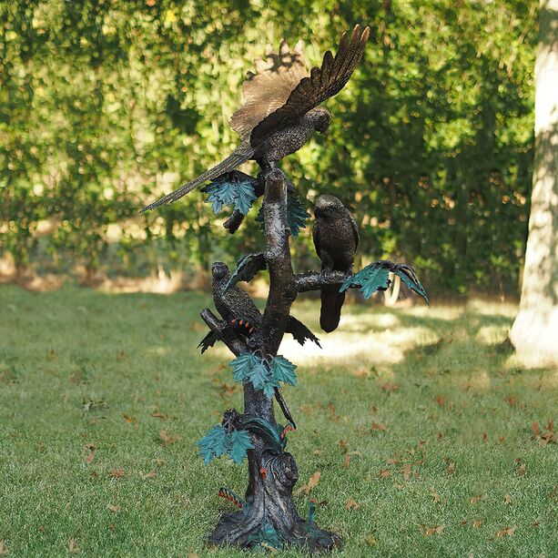 Bronzeskulptur Papageien auf Baumstamm - Papageien Tinni