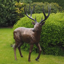 Stilvolle Hirsch Gartenfigur aus Bronze - braun - Hirsch...