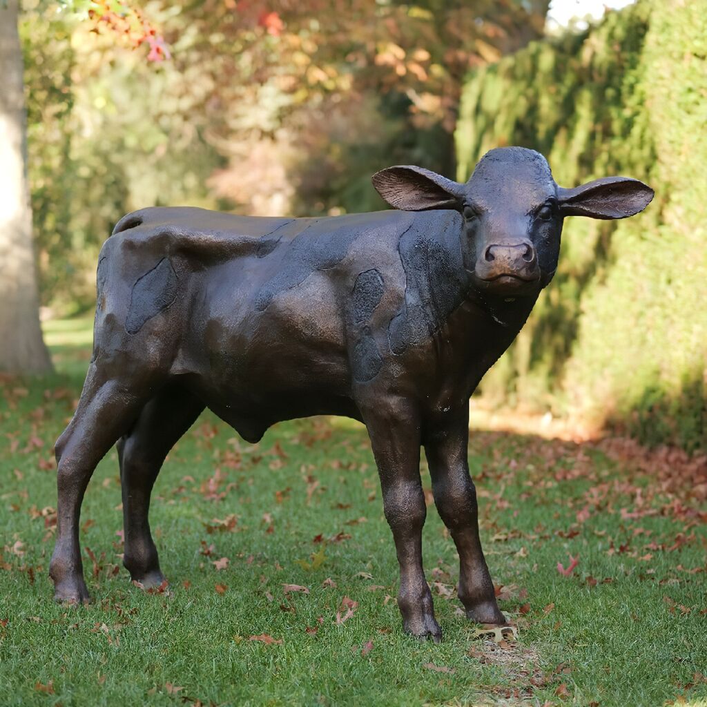 Braune Bronze Tierfigur Kuh-Kalb stehend