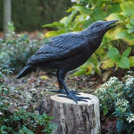 Groer Rabenvogel schwarz als Gartenstatue - Rabe Serafina