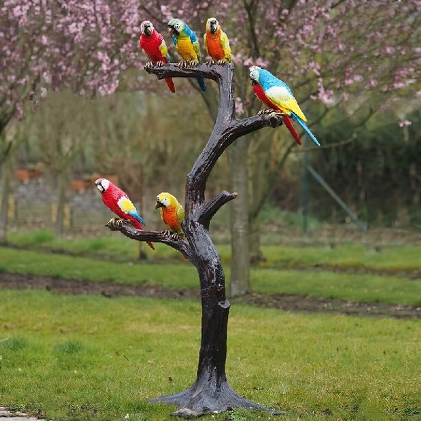 Baum mit bunten Papageien - Bronzeskulptur - Papageienbaum