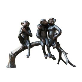 Drei Affen sitzen auf Ast - Deko Bronzeskulptur - Affen