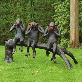 Bronze Tierfigur 3 Chimpansen sitzen auf Ast - Affen auf...