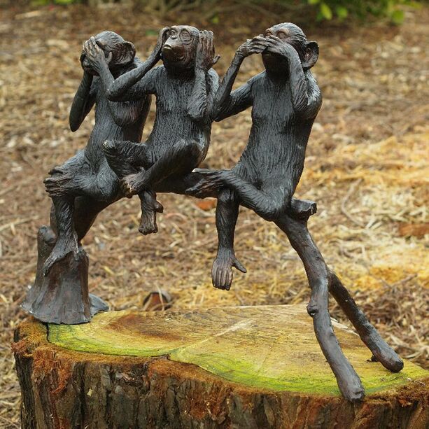 Kleine Deko Affenskulptur aus Bronze - Drei Affen
