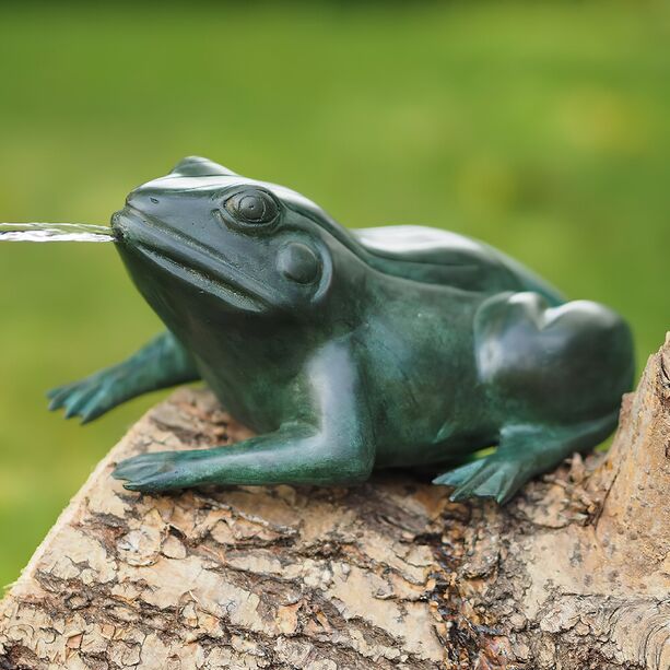 Bronze Froschskukptur als Wasserspeier - grn - Frosch Louis