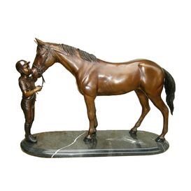 Bronze Dekofigur Reiterin mit Pferd auf Sockel -...