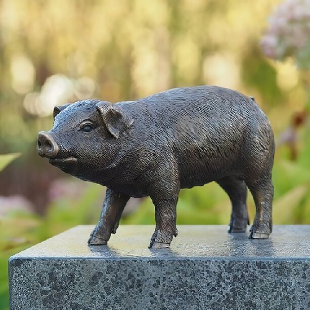 Braune Bronze Dekofigur Schwein - Schweinchen
