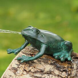 Sitzender Bronzefrosch grün als Wasserspeier - Frosch Pan