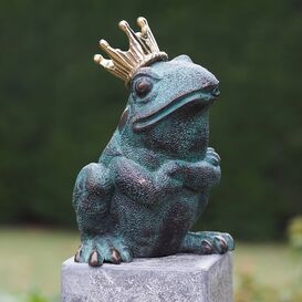 Sitzender Froschkönig grün mit goldener Krone -...
