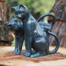 Blaue Bronze Katzen Gartenfigur sitzend - Max & Milan