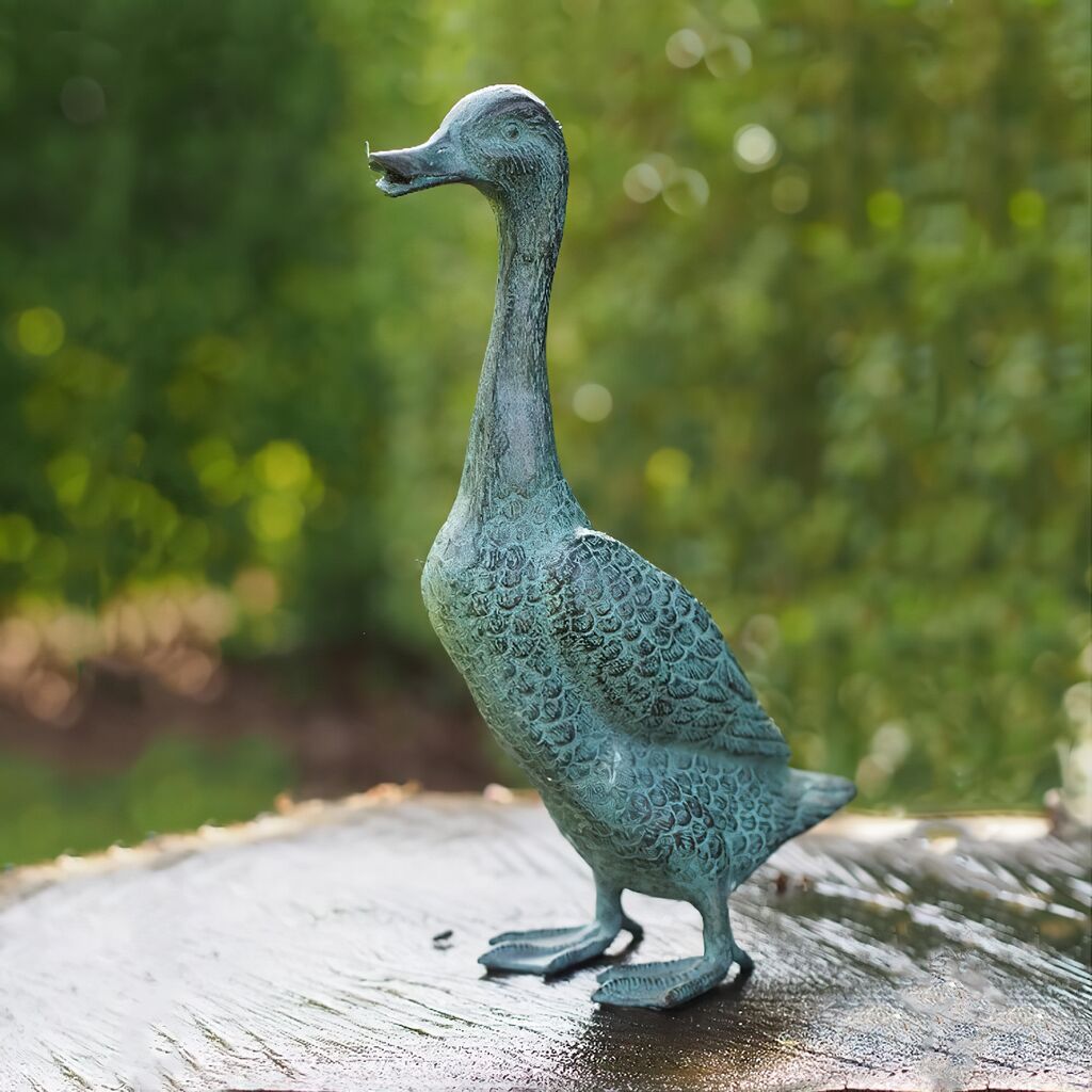 Skulptur Figur Bronze teilpoliert Ente 