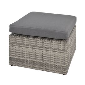 Grauer Gartenhocker aus Polyrattan mit Kissen - Hocker Irene