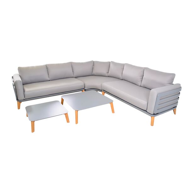 Graues Lounge Ecksofa aus Aluminium mit Tisch - Gartenlounge Phora