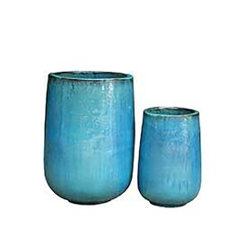 Outdoor Pflanzvase 2er Set - Keramik - Ocean Blue - Esterato