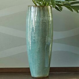 Hohe Gartenvase aus Keramik - rund - Jade - Wutaro