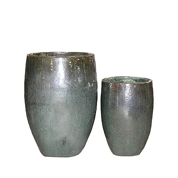 Gartenvase im 2er Set - glasierte Keramik - Jade - Norato
