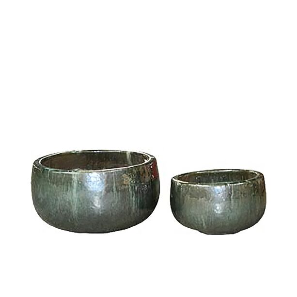 Runde Pflanzschale im 2er Set - glasierte Keramik - Jade - Nilamano