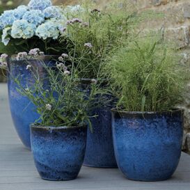 Outdoor Blumentpfe im 4er Set - Keramik blau - Loranto