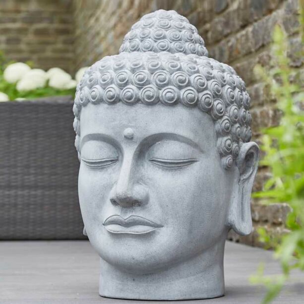 Gartendeko Buddha Kopf aus Polystone - Zement Optik - Apricale