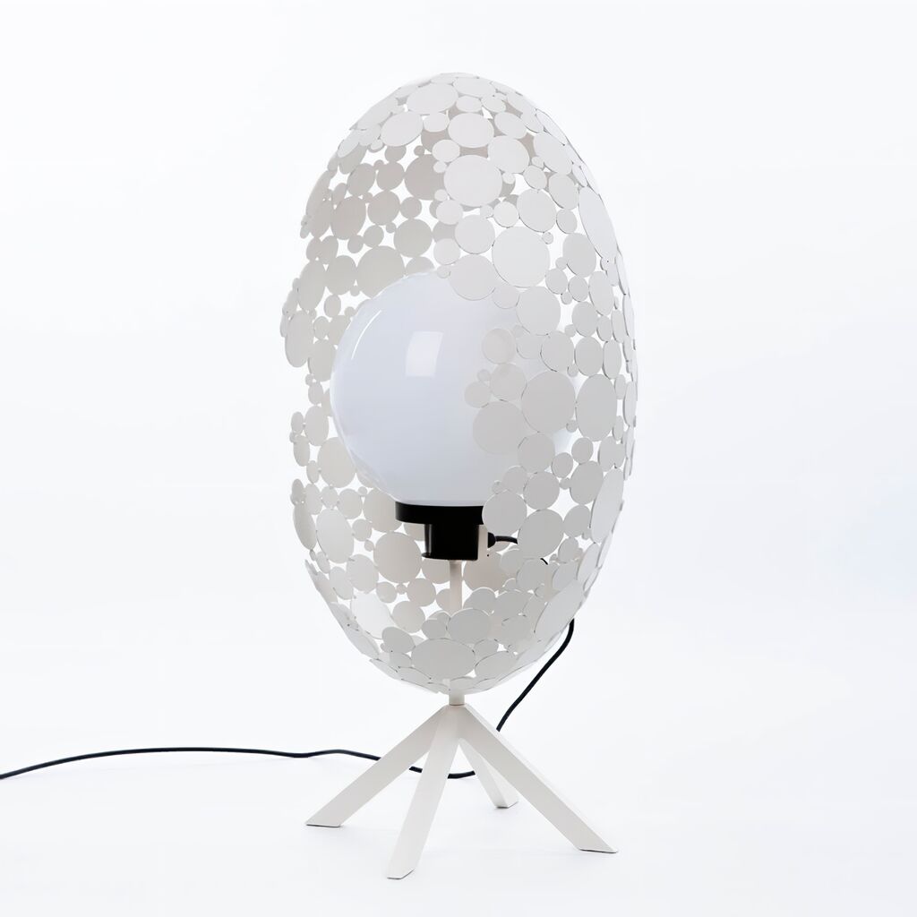 Image of Ovale Lampe aus Metall gefertigt von Künstlerhand - Alvaro / 100x60cm (HxB) / Weiß