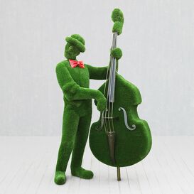 Groe Musiker Gartenfigur mit Kontrabass - Skulptur - Hugo