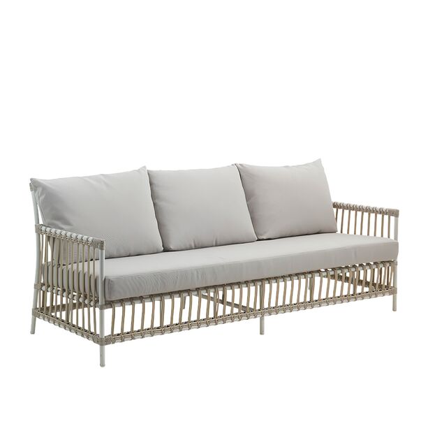 3-Sitzer Outdoor Sofa in Wei aus Alu-Rattan fr die Loungeecke - Bank Caya