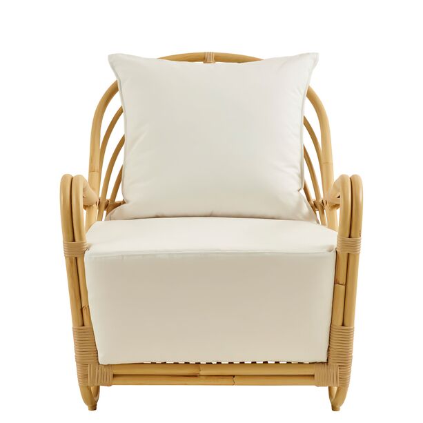 Extravaganter Lounge Sessel aus Alu Rattan mit Armlehnen in hellbraun - Loungesessel Blenda / ohne Kissen