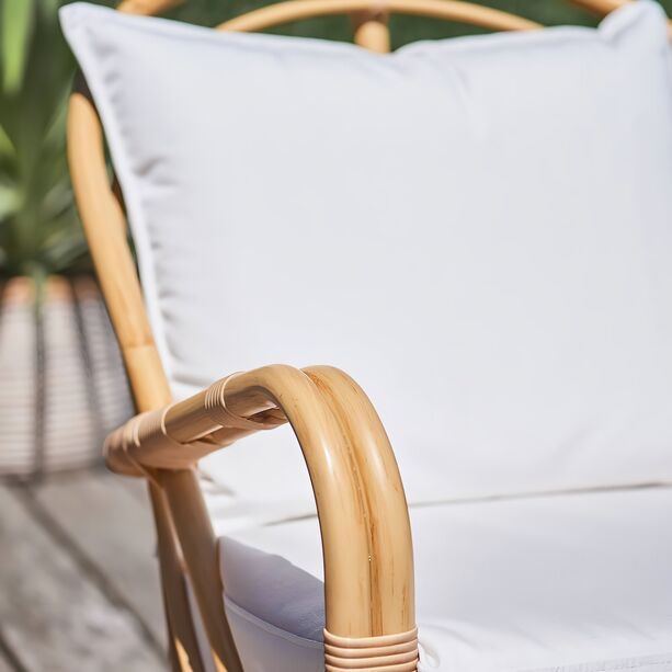 Extravaganter Lounge Sessel aus Alu Rattan mit Armlehnen in hellbraun - Loungesessel Blenda / ohne Kissen