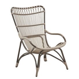 Wetterfester Loungesessel aus Alu Rattan in Moccachino - Gartensessel Elina / ohne Kissen