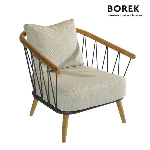 Borek Loungesessel mit Stahlrahmen und Armlehnen aus Teakholz - Coimbra Loungechair