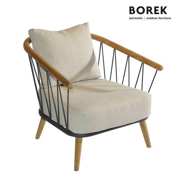 Borek Loungesessel mit Stahlrahmen und Armlehnen aus Teakholz - Coimbra Loungechair / ohne Schutzhlle