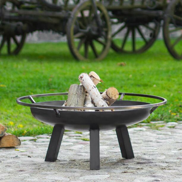 Moderner Gartengrill - Feuerschale mit Ring als Tragegriff - Stahl - Yros Gartengrill