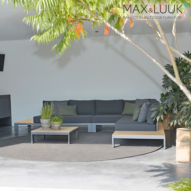 Loungebank von Max & Luuk aus Alu und Teak mit Ablageflche links - Mick Loungebank