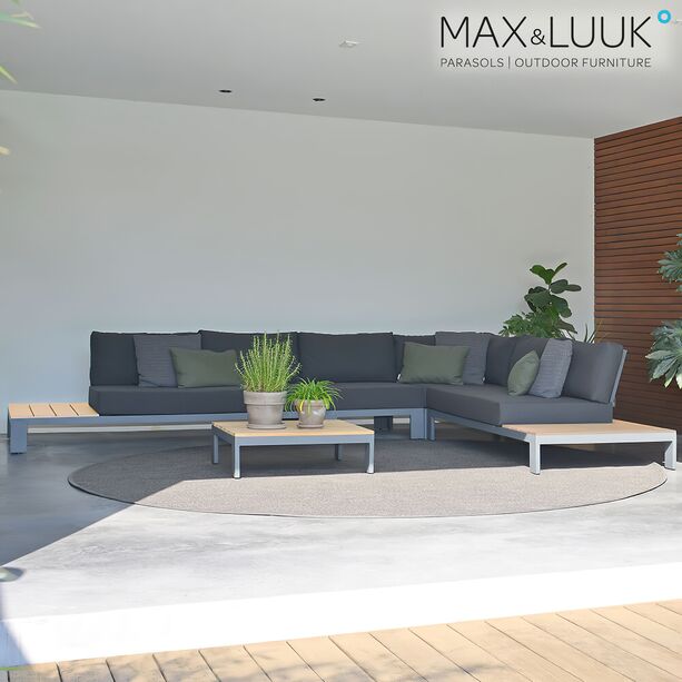Loungebank von Max & Luuk aus Alu und Teak mit Ablageflche links - Mick Loungebank
