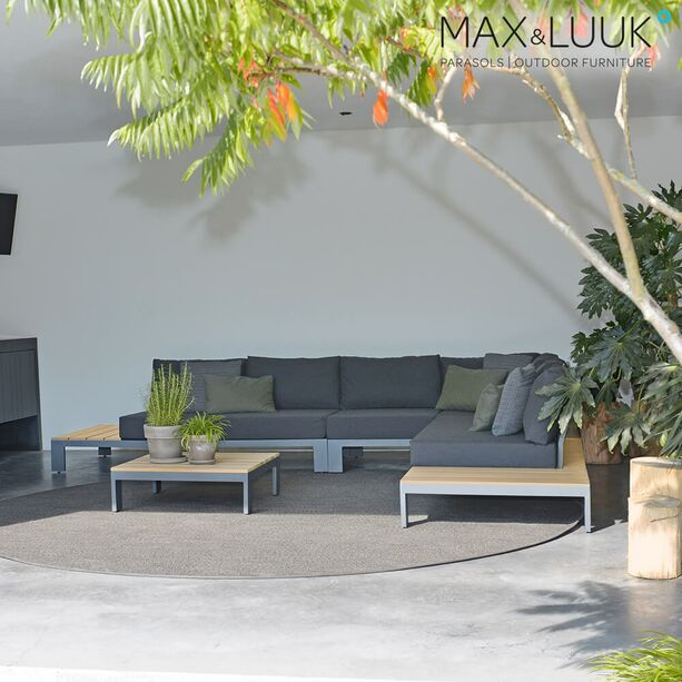 Loungebank von Max & Luuk aus Alu und Teak mit Ablageflche links - Mick Loungebank / Anthrazit