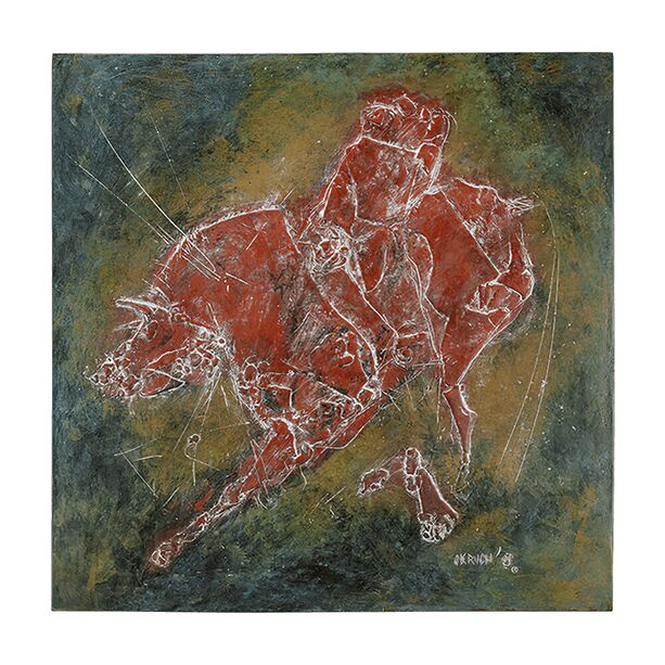 Knstler Wandrelief - Stierkampf aus Bronze - Rot - Relief Stierkampf