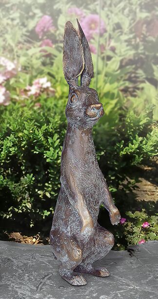 Bronze Hase mit langen aufgestellten Ohren - limitierte Tierfigur - Hase