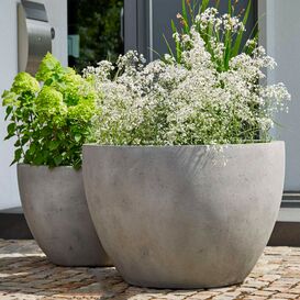 2er Set XXL Pflanzkbel aus Polystone - Rund - Graue...