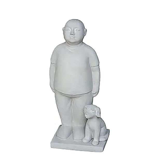 Skulptur Mann mit Hund - Stehend - Glasfaser-Beton - Anayo