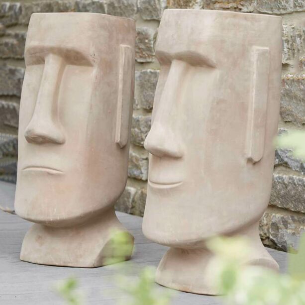 Moai-Kopf Dekofigur - Terrakotta - Ernstes Gesicht - Tamaa
