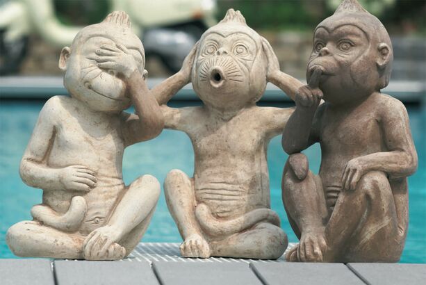 Figuren Set aus 3 Affen - Terrakotta - Nichts Sehen, Nichts Hören, Nichts Sagen - Yolandi