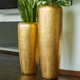 Indoor Vase aus Polystone - Gold - Mit Einsatz - Rund -...